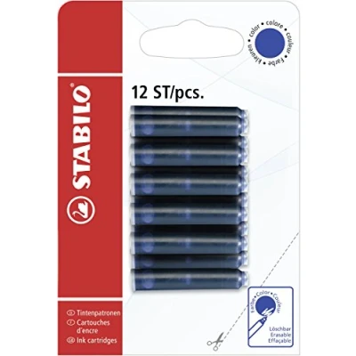 Image of Ink Cartridges for Refilling STABILO Refills Pack of 12 Blue