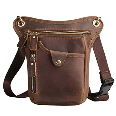 Image of Xieben Leather Drop Leg Bag for Men Women Motorcycle Bike Riding Cycling Multi Purpose Thigh Waist Fanny Pack Bum Pocket Hiking Sports Camping Pouch Brown