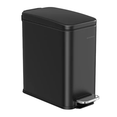 Image of SONGMICS Bathroom Bin, 5L Small Bin with Lid, Pedal Toilet Slim for Spaces, Steel, Soft Close, Black LTB560B05