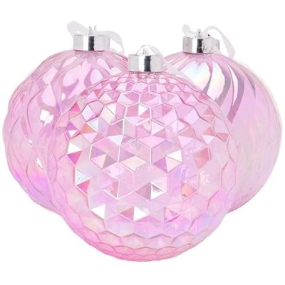 Image of Christmas Concepts® Pack of 3 150mm (5.9&quot;) Giant Pink Iridescent Faceted Baubles Shatterproof Hanging Ornaments Decorations