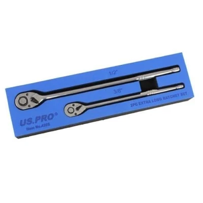 Image of US PRO Tools 2pc Extra Long Ratchet Set 3/8&quot; &amp; 1/2&quot; Drives 4208