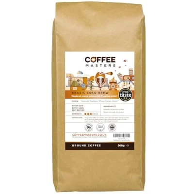 Image of Coffee Masters Brazil Yellow Bourbon Cold Brew Ground 500g Medium Roasted Espresso for Brewing, Single Origin from 100% Arabica Beans Great Taste Award Winner 2024