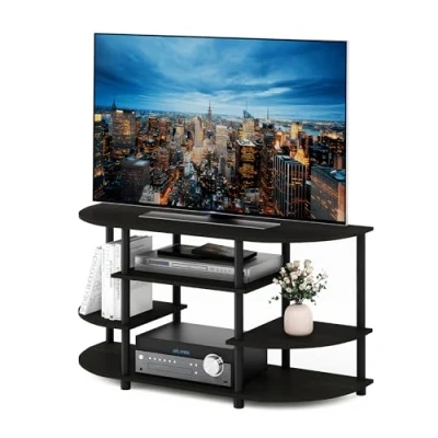 Image of Furinno JAYA Simple Design Corner TV Stand, Unit, Entertainment Center, Espresso/Black,106.7 (W) x 57.4 (H) 39.4 (D) cm
