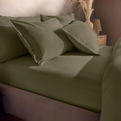 Image of Silentnight Washed Cotton Rich Fitted Sheet Soft Stylish Linen Look Comfortable Bottom Deep Fit with Elasticated Corners Breathable Fabric Machine Washable, King Mattress, Sage Green