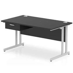 Image of Impulse 1400x800 Desk Black/Silver Cantilever Leg 1x1 Drawer Fixed Ped