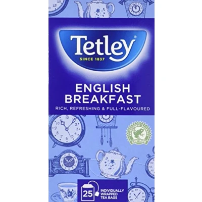 Image of Tetley English Breakfast Tea Bags Drawstring in Envelope Pack of 25 Bags, Green