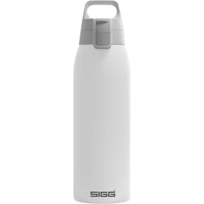 Image of SIGG Insulated Water Bottle Shield Therm One White Suitable for Carbonated Beverages Leakproof Dishwasher Safe BPA Free 90% Recycled Stainless Steel 1L