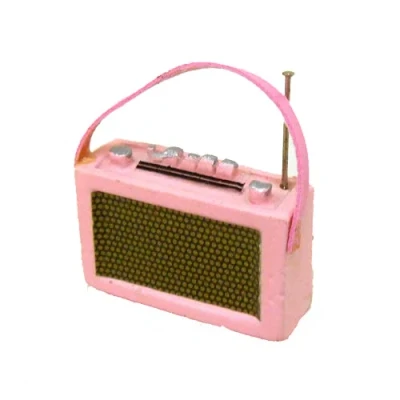 Image of Melody Jane Dolls House 1960&#039;s Pink Transistor Radio Miniature 1:12 Accessory