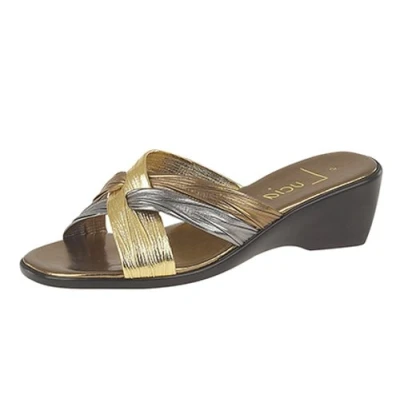 Image of Ladies 9558 Mule Wedge Heel Sandals Casual or Evening Bronze/Pewter/Gold Size 3