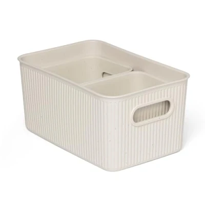 Image of TATAY Set of 3 Rectangular Organiser Boxes Baobab ECOHOME (1 x 5L + 2 1,5L), Polypropylene, BPA Free, 100% Recycled Plastic. Measures 18,1 27,2 13 cm, Beige