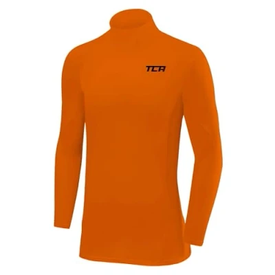 Image of TCA Men&#039;s SuperThermal Compression Base Layer Football Running Top Long Sleeve Thermal Mock Neck Orange, XXL
