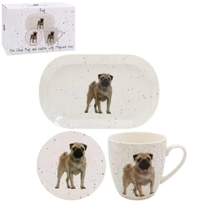 Image of Lesser &amp; Pavey Coaster, Tray Mug Set Coffee Table Tray, Mugs Coasters Perfect for Any Home or Office Tea Pug with Coaster Sarah Boddy