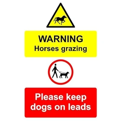 Image of Warning horses grazing please keep dogs on leads safety sign 3mm Aluminium (300mm x 200mm)