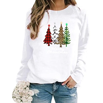 Image of Christmas Tree Jumper Women Xmas Jumpers For Bad Funny Womens Ugly Pullover Ladies Sweatshirt Sweatshirts White XL