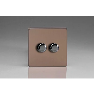 Image of Varilight Flat Plate Screwless Brushed Bronze V Pro 2X 250W 2 Way Push on Off Trailing Edge LED Dimmer