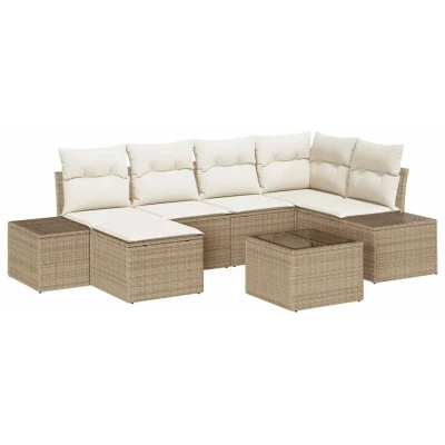 Image of vidaXL 7 Piece Garden Sofa Set with Cushions in Brown Poly Rattan