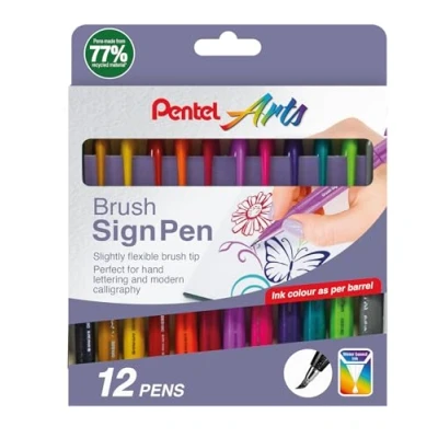 Image of Pentel Arts SES15C Brush Sign Pen Assorted Colours (Wallet of 12)