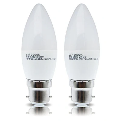 Image of LED Candle Light Bulb, Warm White, B22, 5 Watts, Pack of 2