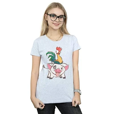 Image of Disney Women&#039;s Moana HEI and Pua T Shirt Sport Grey Large