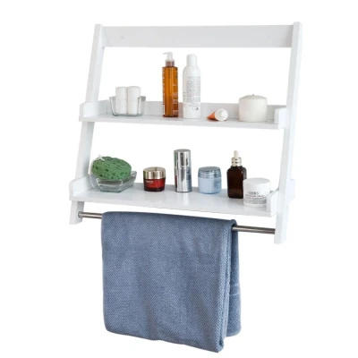 Image of White Wood Wall Mounted Storage Rack Bathroom Towel Rail FRG117 W Sobuy