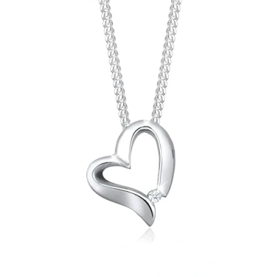 Image of Elli DIAMONDS Necklace Ladies Heart Pendant Curved with Diamond (0.015 ct.) in 925 Sterling Silver