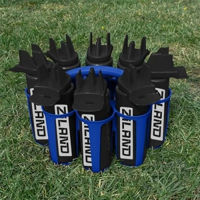 Image of Ziland Hybrid Water Bottle Set 8 x 1 Litre Easy Squeeze Bottles and Carrier Perfect for Sports Teams Hygienic as there is no mouth contact with the nozzle (Black/Black Blue Carrier)