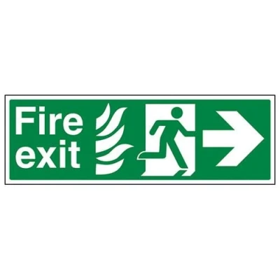 Image of VSafety NHS Fire Exit Arrow Right Sign Landscape 450mm x 150mm 1mm Rigid Plastic