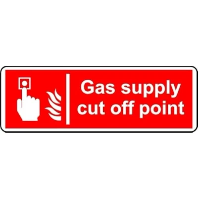 Image of Gas Supply Cut Off Point Safety Sign (L) 1mm Plastic (300m x 100mm)