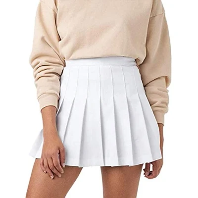 Image of N / D Women&#039;s Girls Short Elastic High Waist Pleated Skater Tennis School Skirt (White, M)