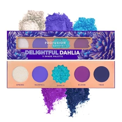 Image of Profusion Cosmetics Blooming Hues Delightful Dahlia 5 Shade Eyeshadow Palette, Blue