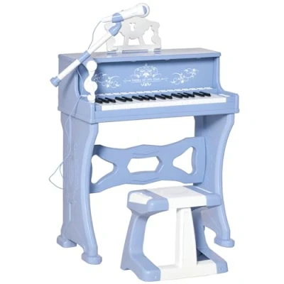 Image of HOMCOM 37 Keys Kids Piano Mini Electronic Keyboard Light Musical Instrument Educational Game Children Grand Toy Set w/Stool &amp; Microphone Music Stand (Blue)