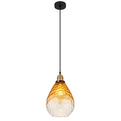 Image of Salvy Dome Pendant Ceiling Light Matt Black Amber Glass Shade 1x E27
