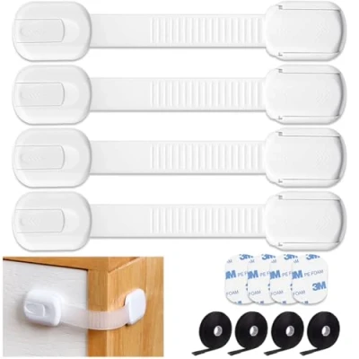 Image of Child Safety Cupboard Locks Adjustable Baby Proof Lock Self Adhesive Strap Latches for Fridge, Cabinets, Drawers, Dishwasher, Toilet 4Pack