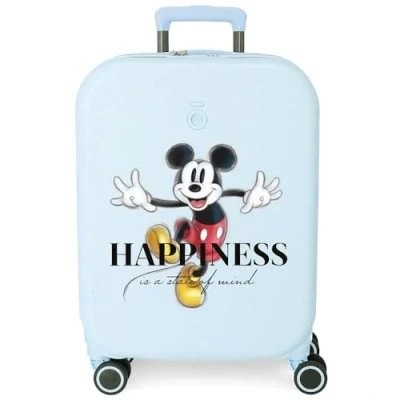 Image of Disney Mickey Happiness Cabin Suitcase Blue 40x55x20 cm Rigid ABS Integrated TSA Closure 37L 2.74 kgs 4 Double Wheels Expandable Hand Luggage
