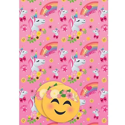 Image of Danilo Promotions Limited Official Joy Pixels Gift Wrap, 2 Sheets Tags, Wrap for Presents, Officially Licensed