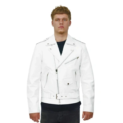 Image of Mens White FRINGE Leather Biker Jacket Brando TASSELED Motorcycle Retro Cow Hide