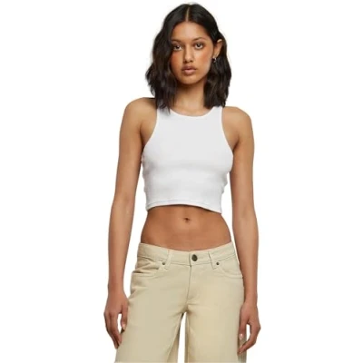 Image of Urban Classics Women&#039;s Tb1498 Ladies Cropped Rib Tank Top, White, XXL