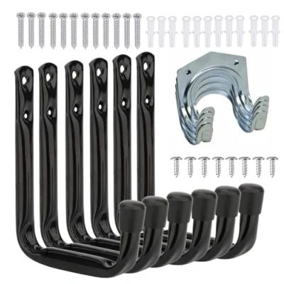 Image of Xndryan Garage Storage Hooks, 6 PCS Heavy Duty J Hooks 4 Tool Metal Shed Garden Utility Wall for Shed, Ladder, Bicycle