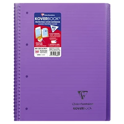 Image of Clairefontaine Ref 596805C Koverbook Wirebound Notebook (160 Pages) A4+ Size, Lined &amp; Margin Ruling, 90gsm Brushed Vellum Paper, Polypro Cover Purple