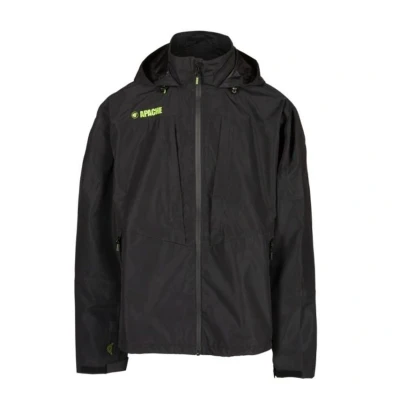 Image of Apache Workwear Ottawa Jacket Black Size Medium Lightweight and Waterproof Fold Away Drawstring Hood Multi Zipped Pockets