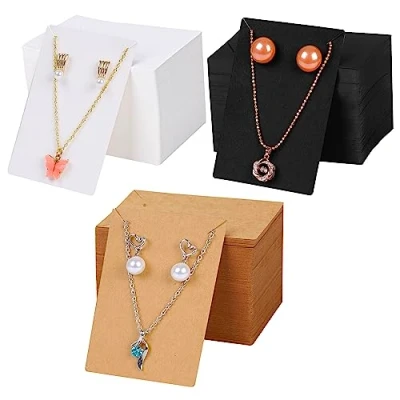 Image of BELLE VOUS 360 Pack Necklace and Earring Display Cards Kraft Paper Jewellery Holder Blank Tags/Cards for DIY Jewellery, Ear Studs, Chains