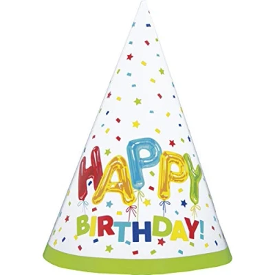 Image of Happy Balloon Birthday Party Hats (20cm x 21cm) Colorful, Fun &amp; Unique Design Perfect Celebration Accessory for Kids Adults 8ct