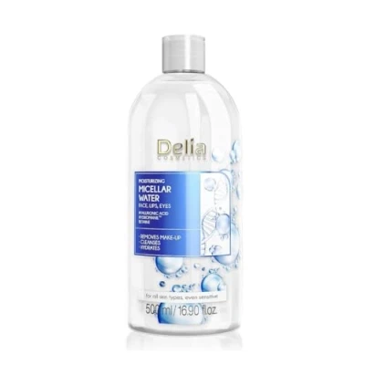 Image of Delia Cosmetics Moisturizing Micellar Water Facial Cleanser with Hyaluronic Acid Clean, Soft, Fresh &amp; Calm Face Skin Make Up Remover 500ml