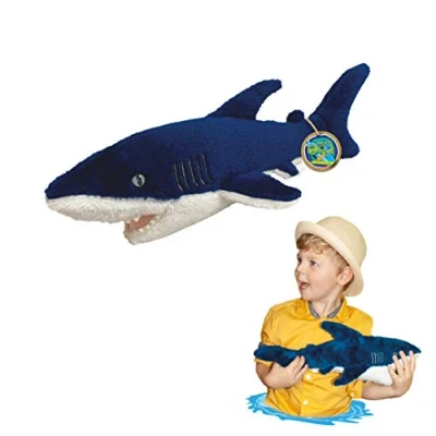Image of EcoBuddiez Mako Shark from Deluxebase. Medium 40cm Soft Plush Animals made Recycled Plastic Bottles. Eco Friendly Cuddly Gift for Kids and Cute Stuffed Animal Toy Toddlers.