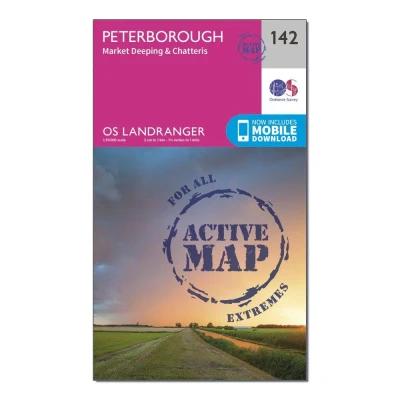Image of Landranger Active 142 Peterborough, Market Deeping &amp; Chatteris Map With Digital Version