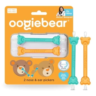 Image of oogiebear Nose and Ear Gadget. Safe, Easy Nasal Booger Cleaner for Newborns Infants. Dual Earwax Snot Remover. Aspirator Alternative Two Pack with Case Orange Seafoam