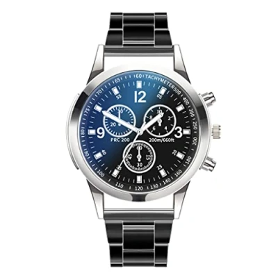 Image of HULKAY Mens Watches Multifunction Chronograph Stainless Steel Waterproof Date Analog Quartz Watch Business Casual Fashion Wrist for Men(B,One Size)