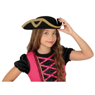 Image of FIESTAS GUIRCA Admiral Hat Felt Children (One Size) Pirate Costume Accessory for Parties and Carnival Ideal Unisex Kids Black Gold