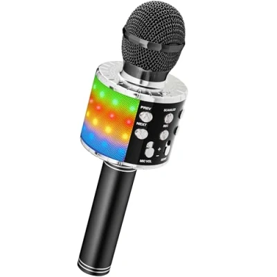 Image of Ankuka Karaoke Wireless Microphone, 4 in 1 Handheld Bluetooth Microphones Speaker Machine with Dancing LED Lights, Home KTV Player Compatible Android &amp; iOS Devices, Black
