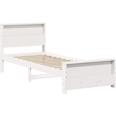 Image of vidaXL Bed Frame with Headboard White 90 x 200 cm Solid pine wood